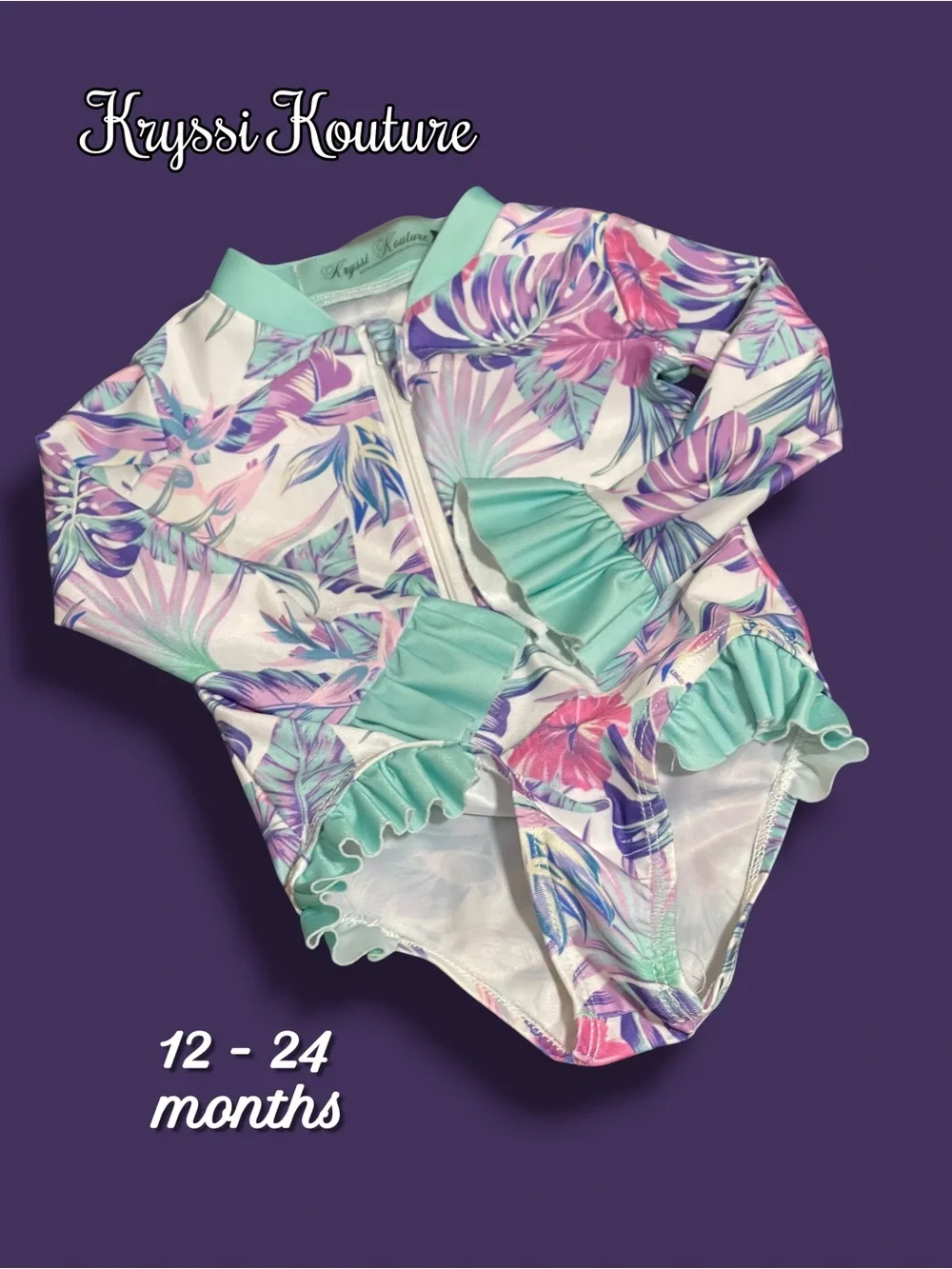 Kryssi Kouture Tropical Ruffle Rash Guard Swimsuit 12-24M